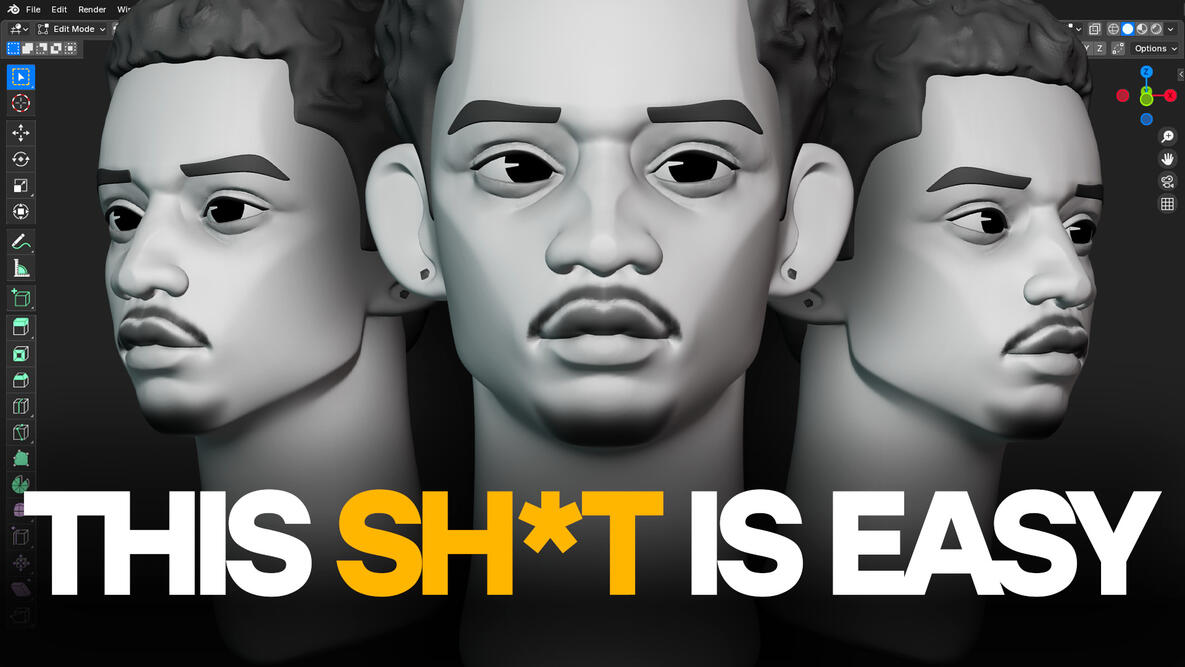 Sculpting Male Face In Blender Timelapse